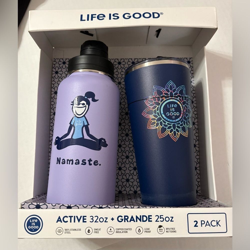 New Blue Life Is Good 2 Pack Namaste Yoga purple active 32 25 oz stainless steel